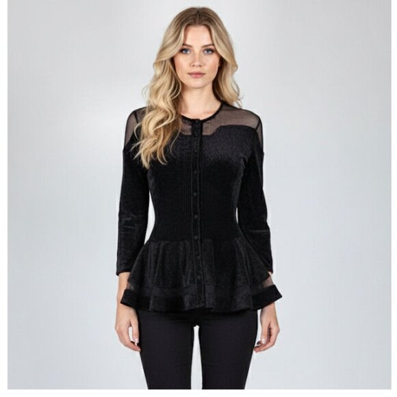 Alexander McQueen Black Velvet Peplum Cardigan Top - Rare Find, Womens Size M - Picture 2 of 9